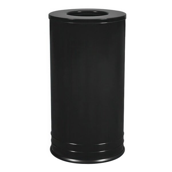 An Ex-Cell Kaiser International Collection black gloss round waste receptacle with a lid on top.