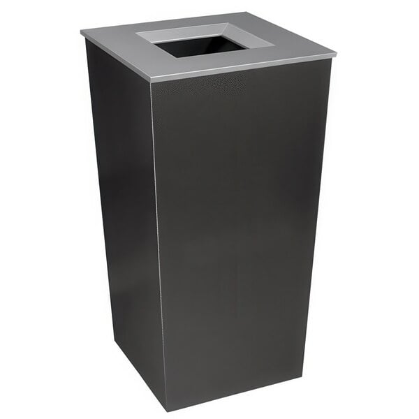 A black rectangular Ex-Cell Kaiser Metro Companion XL trash receptacle with a hammered charcoal square lid.