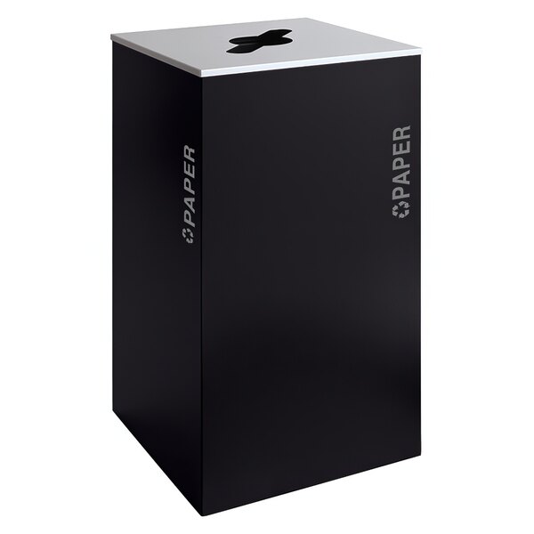 A black square Ex-Cell Kaiser paper receptacle with a lid with white text on it.