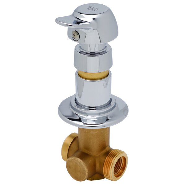 A T&S concealed straight valve with a brass handle.