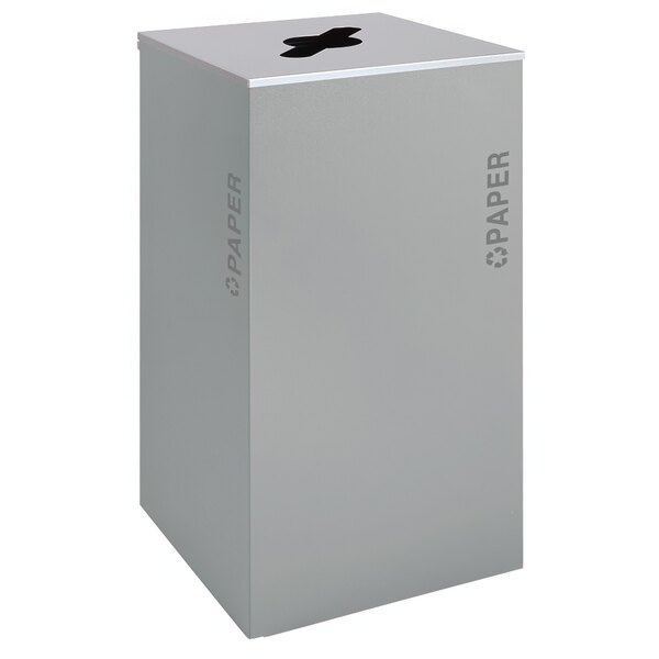 A black tie kaleidoscope hammered grey square paper receptacle with a lid.