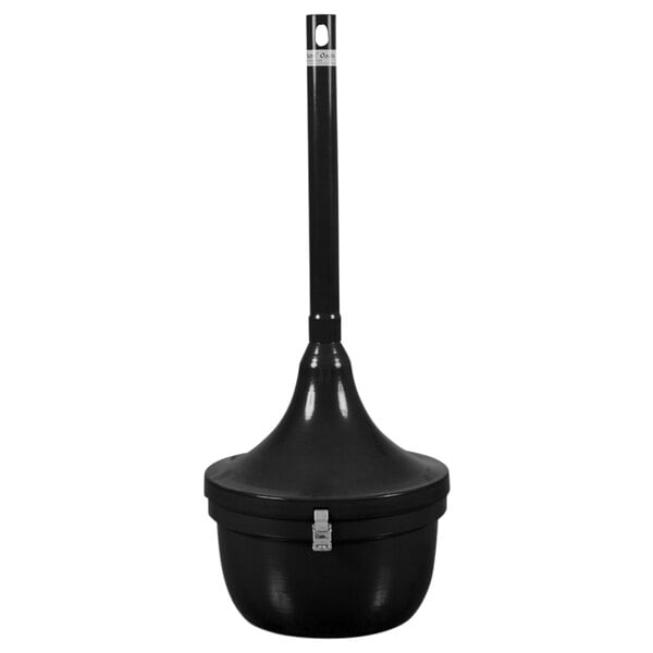 A black metal Ex-Cell Kaiser cigarette receptacle with a silver clasp.