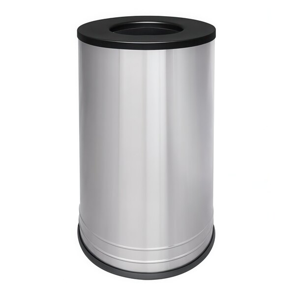 A silver stainless steel Ex-Cell Kaiser waste receptacle with a black lid.