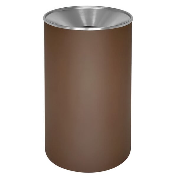 A brown steel Ex-Cell Kaiser waste receptacle with a silver lid.