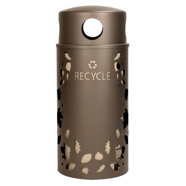 A brown steel Ex-Cell Kaiser Nature Series recycling bin with a leopard print design.
