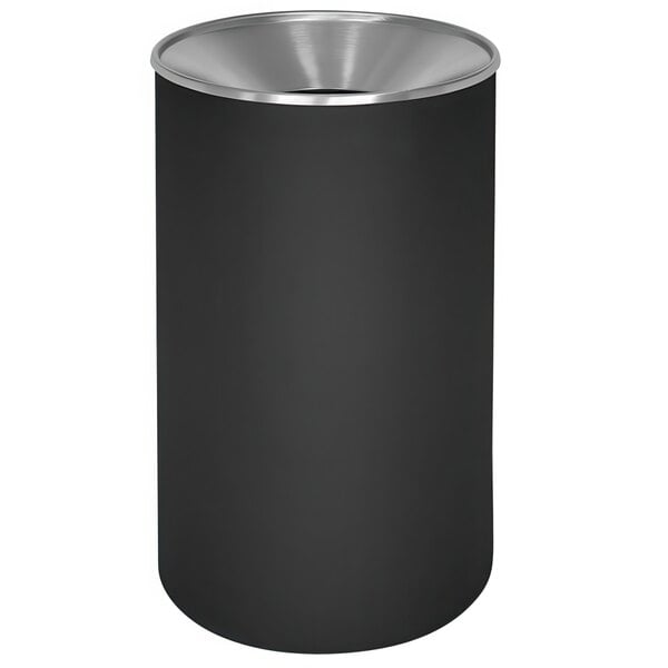 A black Ex-Cell Kaiser Premier Series steel trash can with a silver lid.