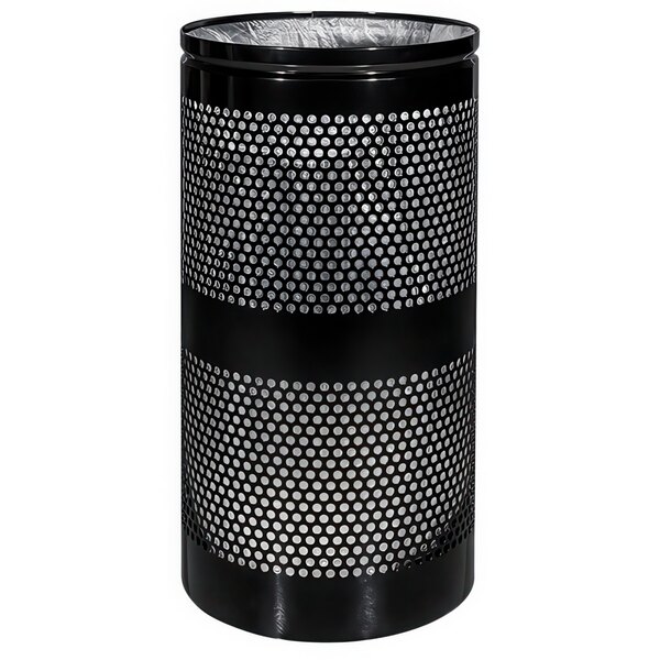 A black Ex-Cell Kaiser Landscape Series waste receptacle with black stripes and silver accents.