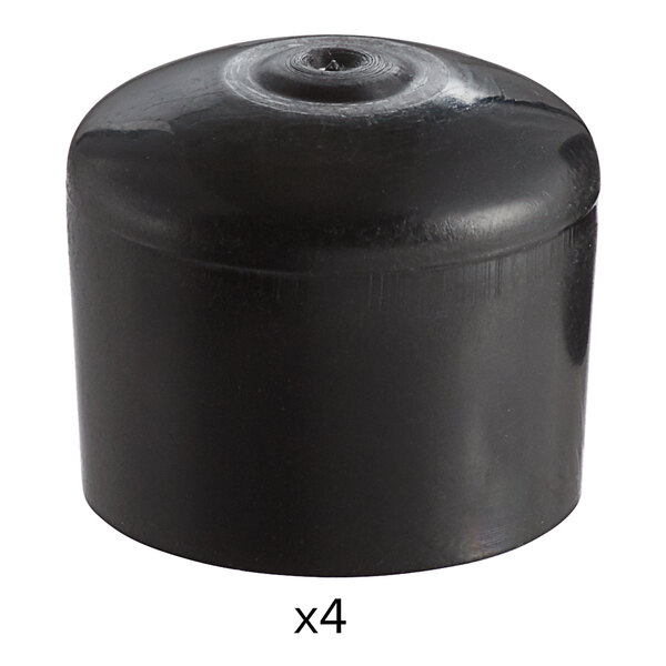 A black plastic cap for a round object with a hole.