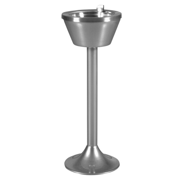 A chrome pedestal smoking urn with a metal stand.