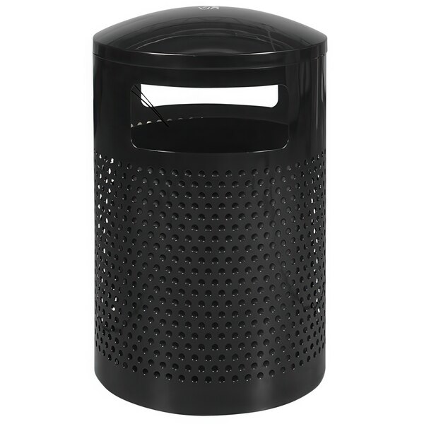 A black metal Ex-Cell Kaiser trash can with a dome lid.