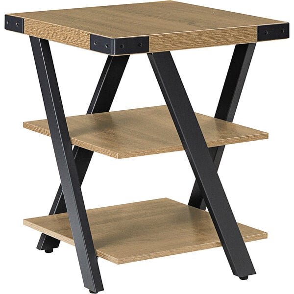 A Safco Mirella sand dune end table with shelves on it.