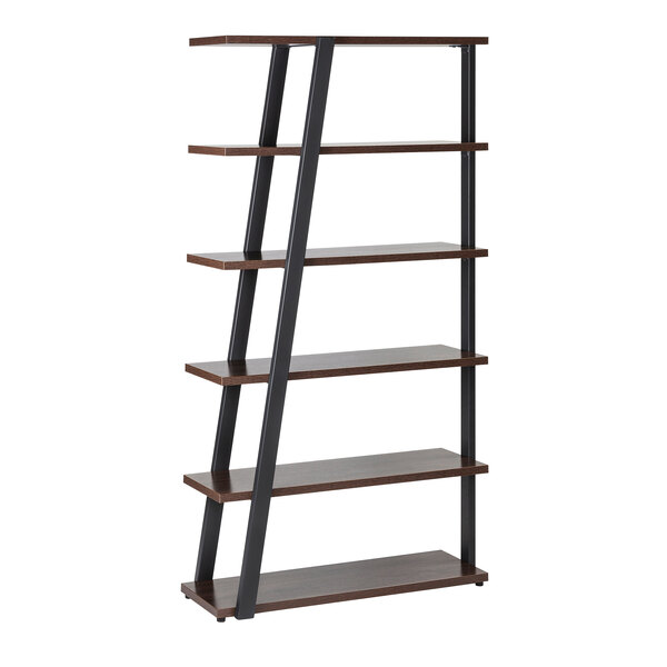 A Safco Mirella bookshelf in Southern Tobacco with a metal frame and five shelves.