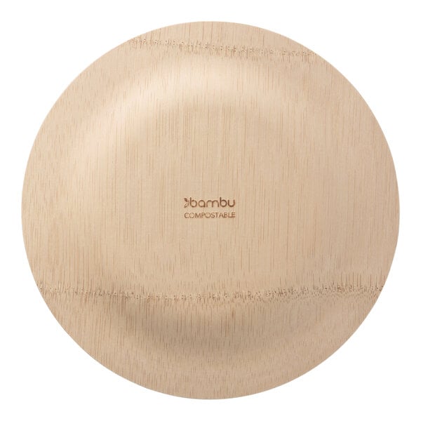 A Bambu Veneerware bamboo plate with a circular design on it.
