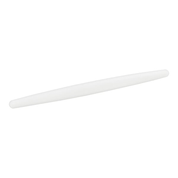 A long, white, cylindrical object with tapered ends, resembling a rolling pin.