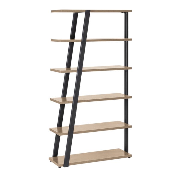 A Safco Mirella bookshelf with black metal legs.