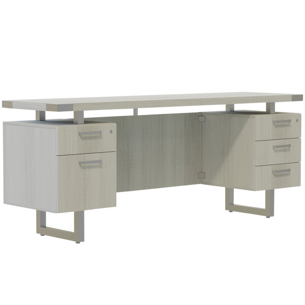 A Safco Mirella white ash free-standing credenza with 4 storage and 1 file drawer.