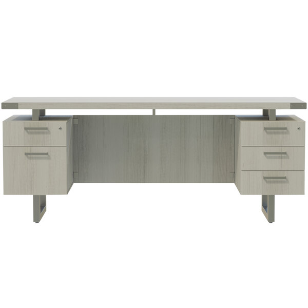 A white Safco Mirella free-standing credenza with 4 storage and 1 file drawer.