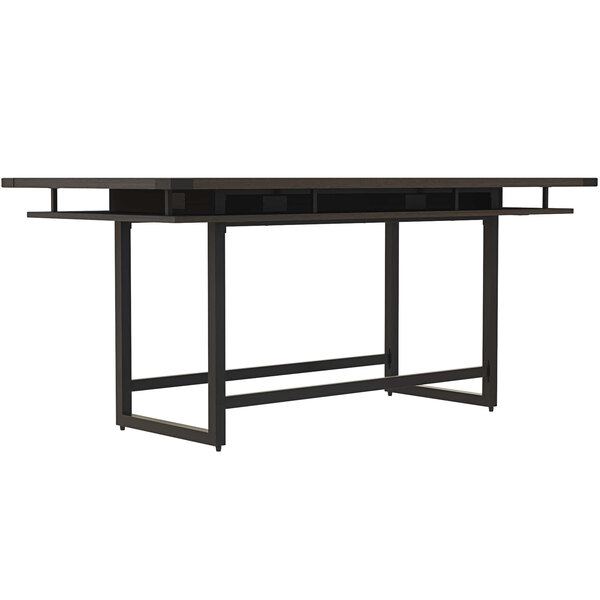 A Safco Mirella two-tier rectangular conference table with a wooden top in southern tobacco.