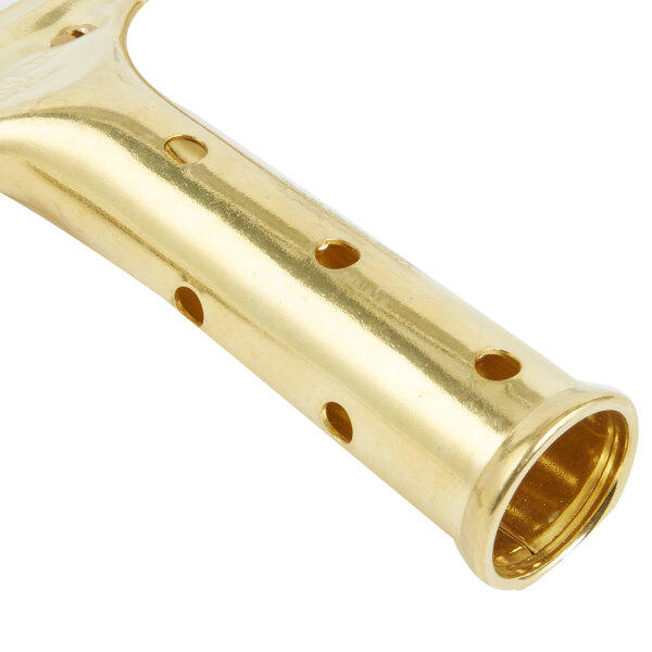 A close up of a Unger GoldenClip window squeegee with a brass handle.
