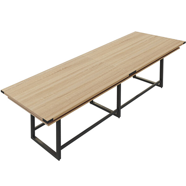 A Safco Mirella rectangular conference table with black legs.