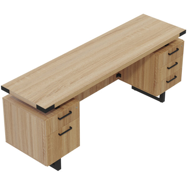 A wooden Safco Mirella free-standing credenza with 4 storage and 1 file drawer.