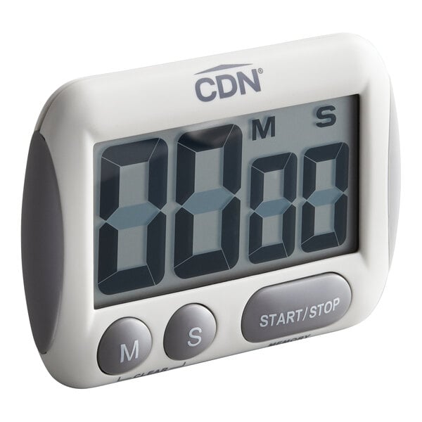 A digital kitchen timer with an extra-large display and three control buttons.