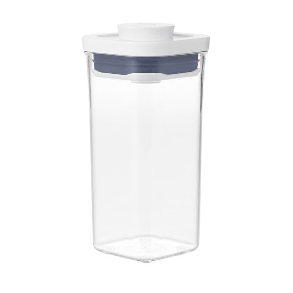 a clear plastic container with a white lid