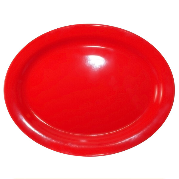 a red plate on a white background