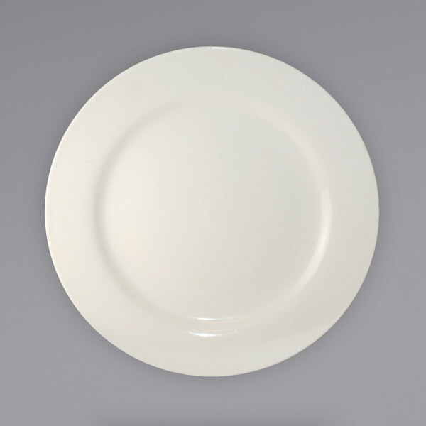 An International Tableware Roma stoneware plate with a wide white rim.