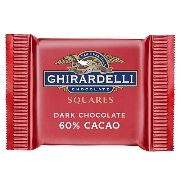 Individually-wrapped Ghirardelli dark chocolate squares.