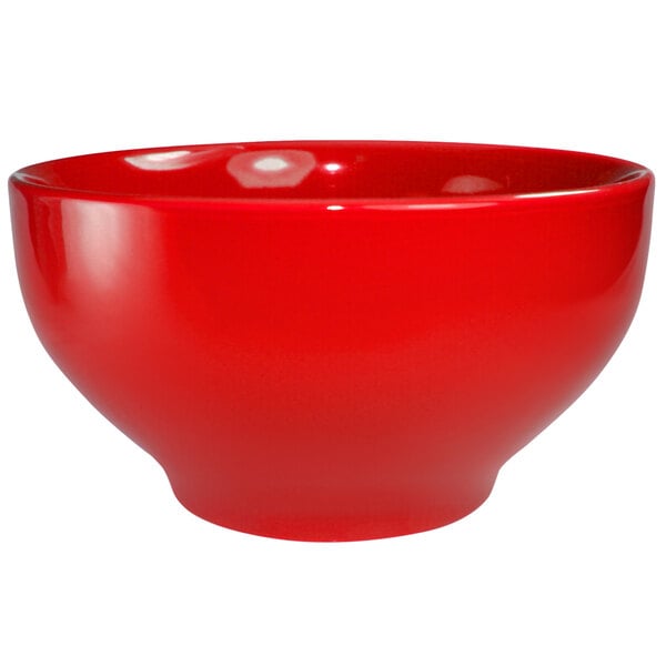 a red bowl with a white background