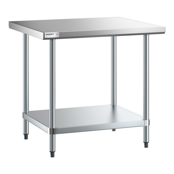 Regency 30" x 36" 18-Gauge 304 Stainless Steel Commercial Work Table with Galvanized Legs and Undershelf