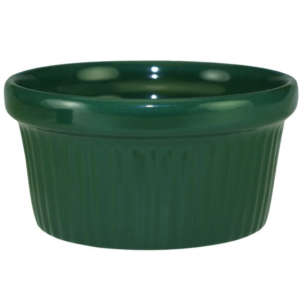 A green fluted ramekin by International Tableware.