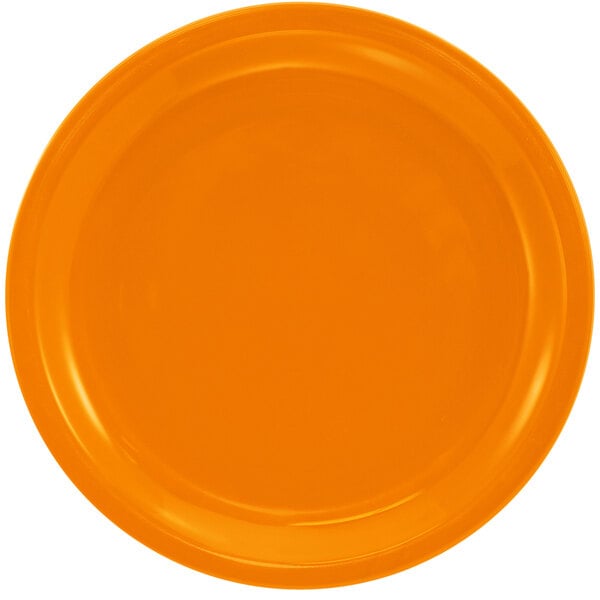 An orange plate with a white background.