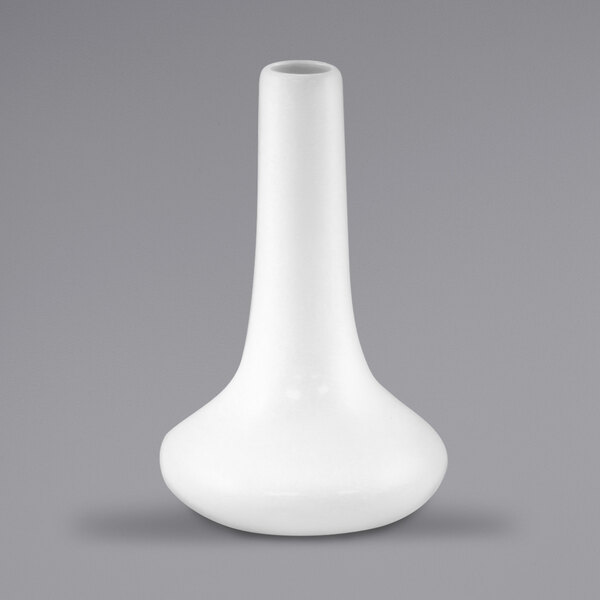 An International Tableware European white bud vase with a thin neck.