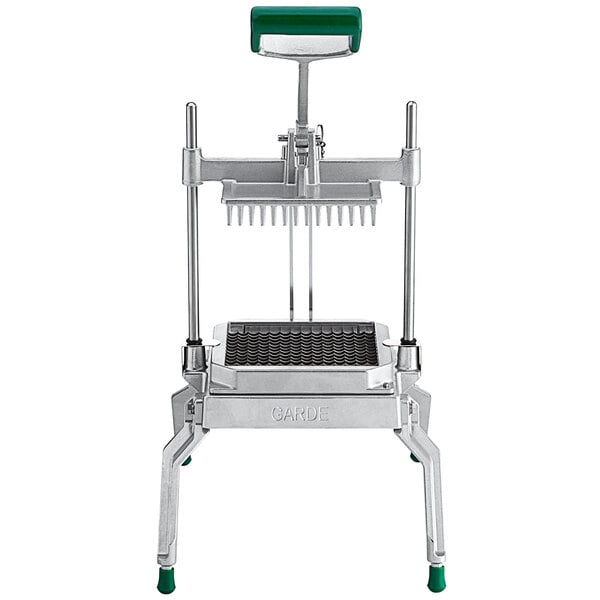 A Garde lettuce chopper with a metal base and green handle.