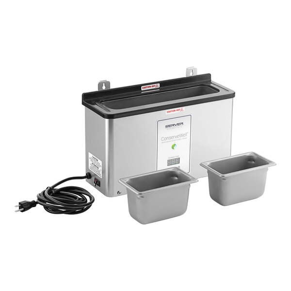 A silver Server ConserveWell heated dipper well with two containers.