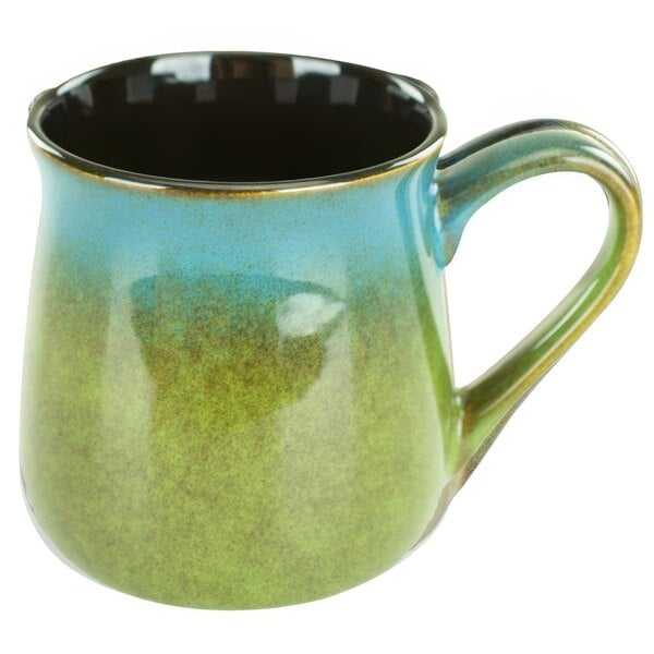 An International Tableware Sioux Falls stoneware mug with a handle that changes from blue to green.