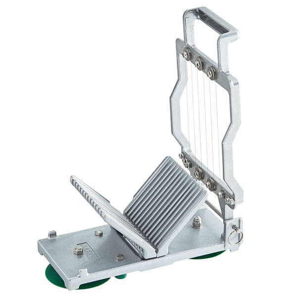 A Garde metal and plastic cheese slicer with a green handle.