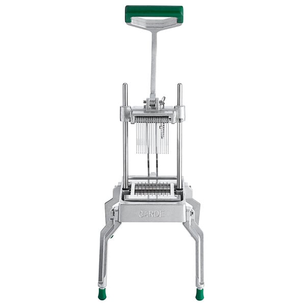 A Garde onion slicer with a green handle.