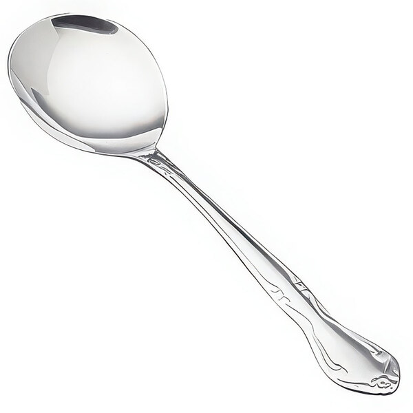 A Vollrath stainless steel bouillon spoon with a handle.