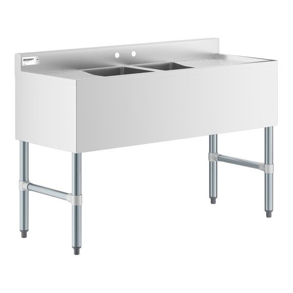 Regency 48" x 18 3/4" Two Bowl Underbar Sink with Two Drainboards