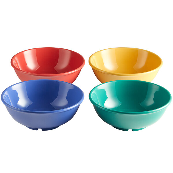 A group of colorful Elite Global Solutions melamine bowls.