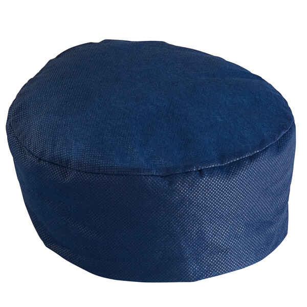 AmerCare Royal large navy beanie chef cap with a round top and a small hole in the center.