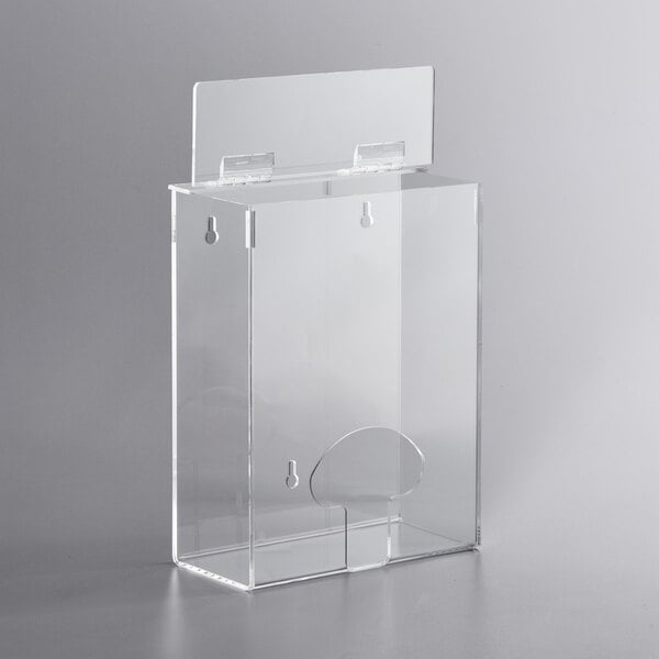 A clear plastic box with a clear lid containing an AmerCare Royal Medium Hairnet Dispenser.