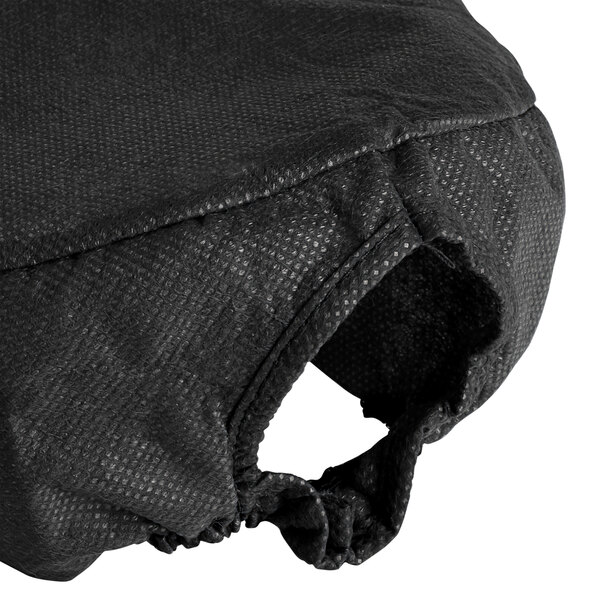 A black bag of 50 AmerCare Royal black beanie chef caps with a hole in the center.