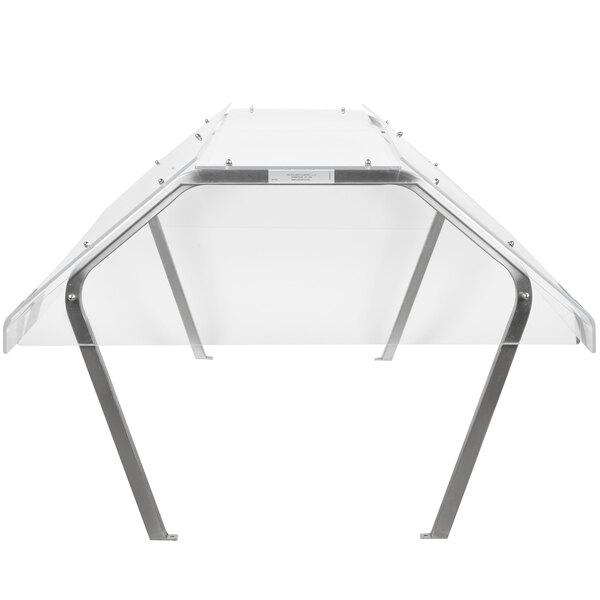 a clear glass table with metal legs