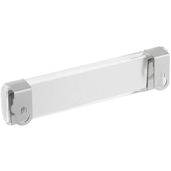 A white rectangular Cooper-Atkins refrigerator/freezer thermometer with silver metal.