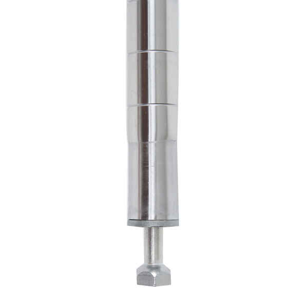 A close up of a stainless steel Metro Super Erecta post.