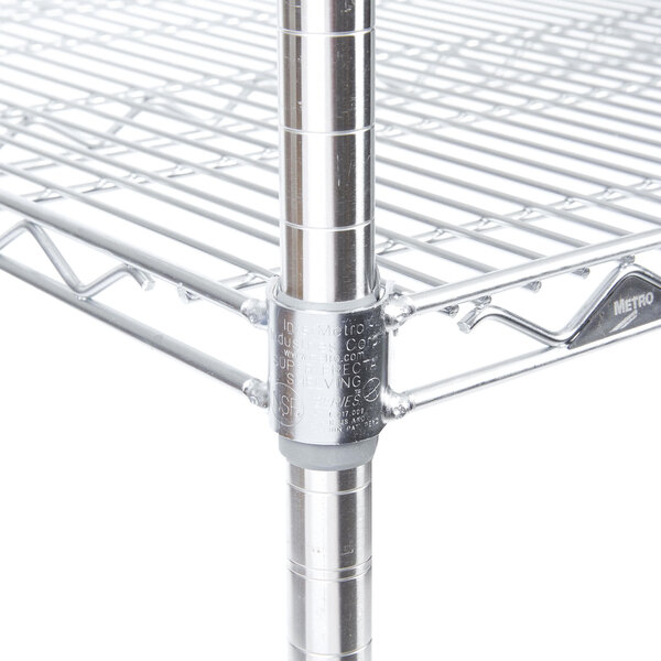 A Metro Super Erecta wire shelf with stainless steel posts.